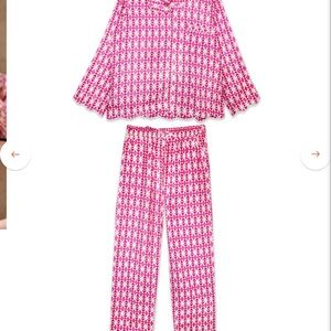 Brooks Ave Pink/White scalloped pajamas Geometric Two-Piece Pajama Set